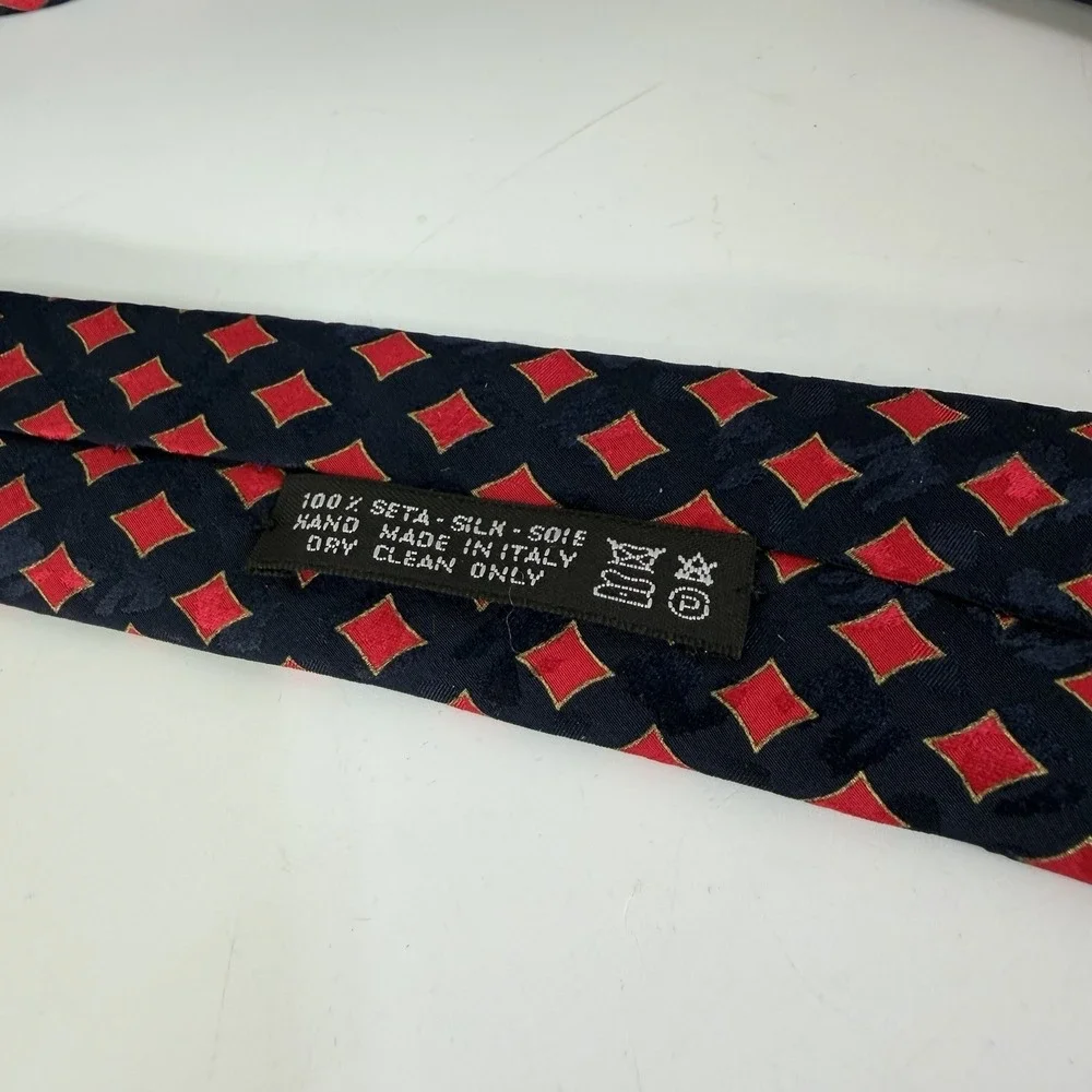 Italo Ferretti Handmade Silk Tie Satin 3D Holographic Diamond Red Black Sheen
